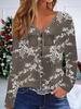 3D Flower Printed Fashion Casual Women's V-Neck Long Sleeve T-Shirt - New Year Party Clothing Holiday Gift
