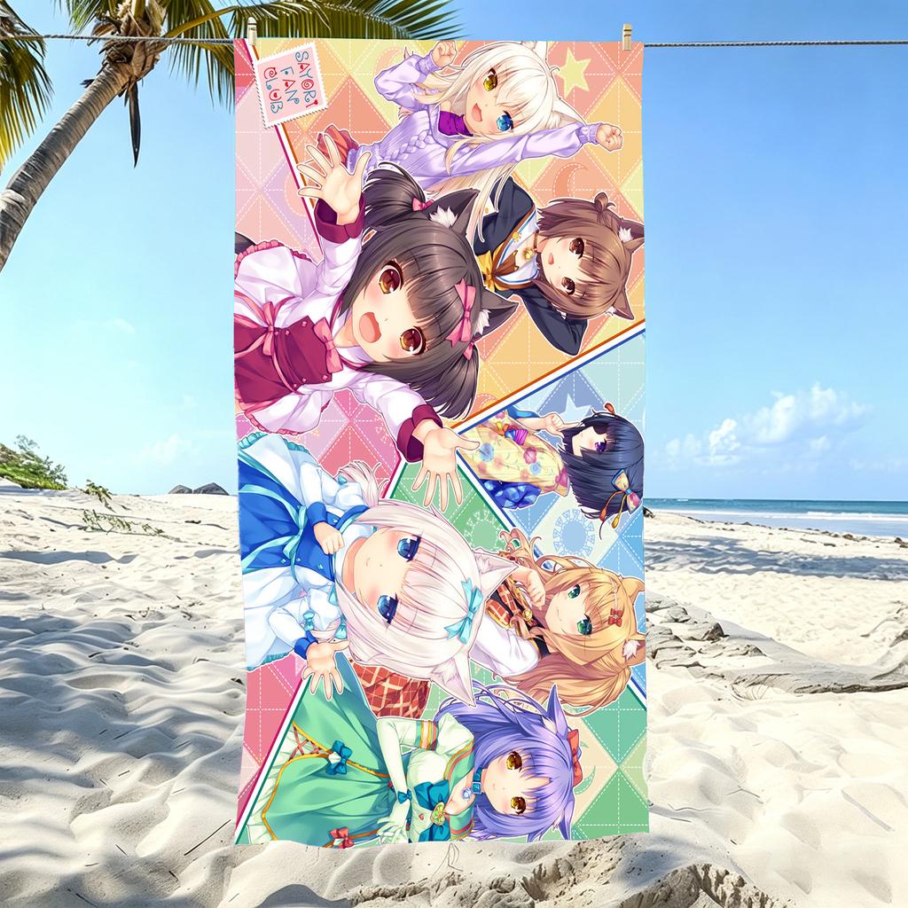 Nekopara Гальгейм Пляжное полотенце Аниме Кошка-девушка Микрофибра Быстросохнущее Мягкое Дружелюбное к коже Полотенце для спортзала и спорта Стильные пляжные аксессуары