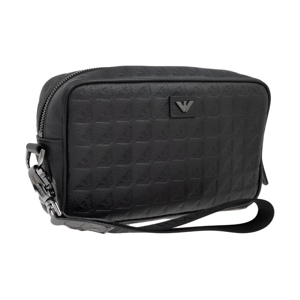 Emporio Armani Иконичный Металлический Орел Узор Кожаный Клатч из Телячьей Кожи Маленький Мужской клатч Черный EM001738-AF14774-UC001