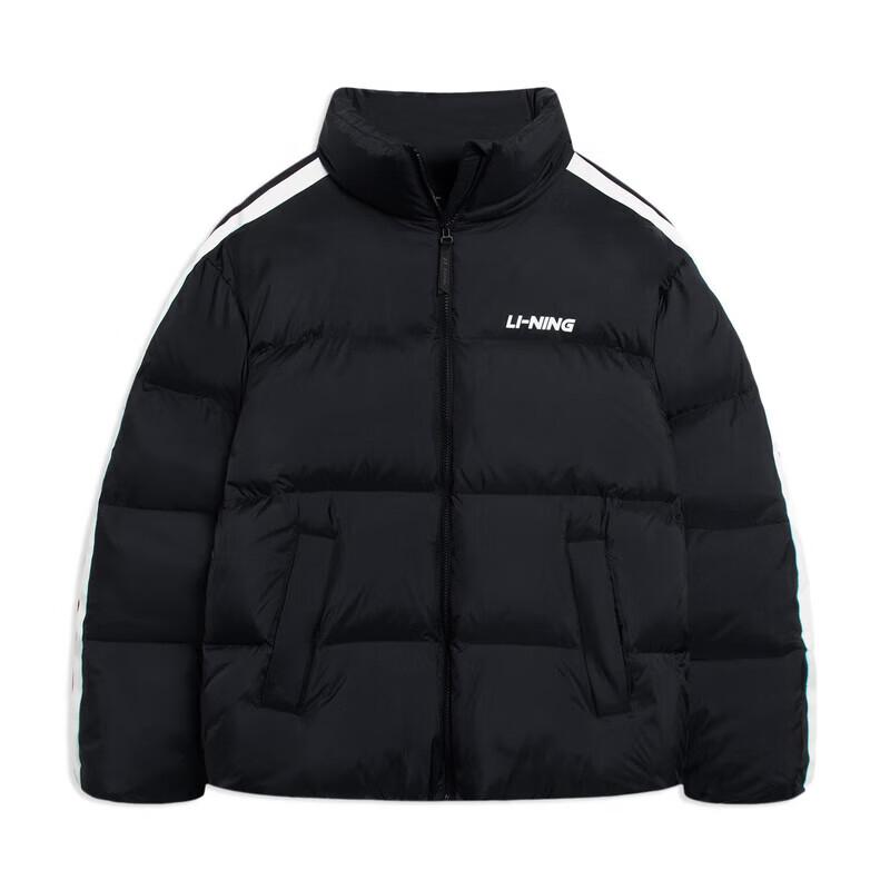 Li Ning Повседневный спортивный пуховик с воротником-стойкой и принтом в виде букв в полоску с длинными рукавами, унисекс, верхняя одежда, черный цвет YYMU161-1