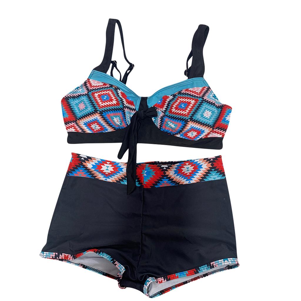 Women's Fashion Split High Waist Printed Bikini With Bra Pads And No Steel Bra Swimsuit