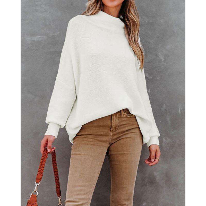 Женский осенне-зимний однотонный свободный свитер с высоким воротом на одно плечо