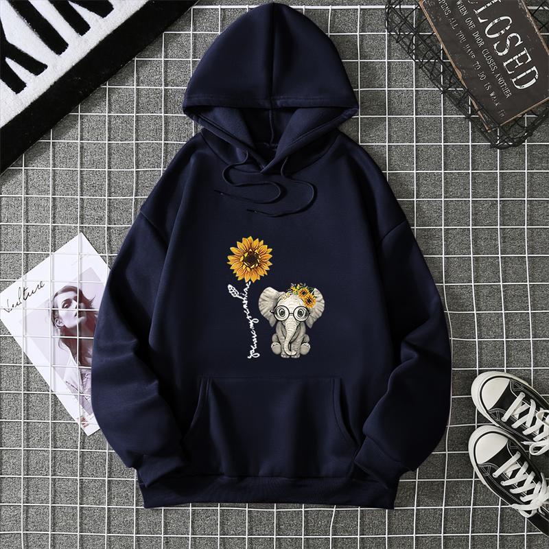 Женский пуловер с круглым вырезом и длинными рукавами, с принтом подсолнухов и слонов