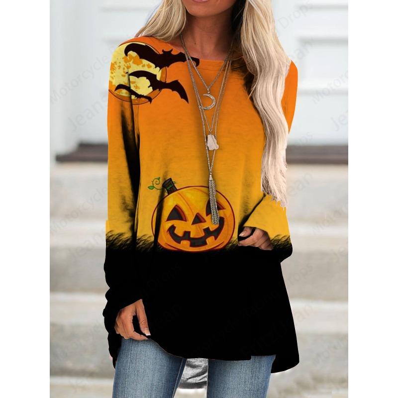 Happy Halloween 3D Print Длинные рукава Футболка Женская мода Круглый вырез Свободные туники Топы Женская осенняя одежда Femme Топы Стиль Y2k