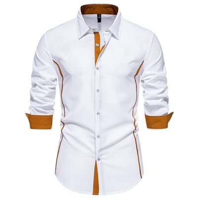 Мужская рубашка с длинным рукавом в стиле business casual, контрастная планка с цветными вставками, длинный рукав