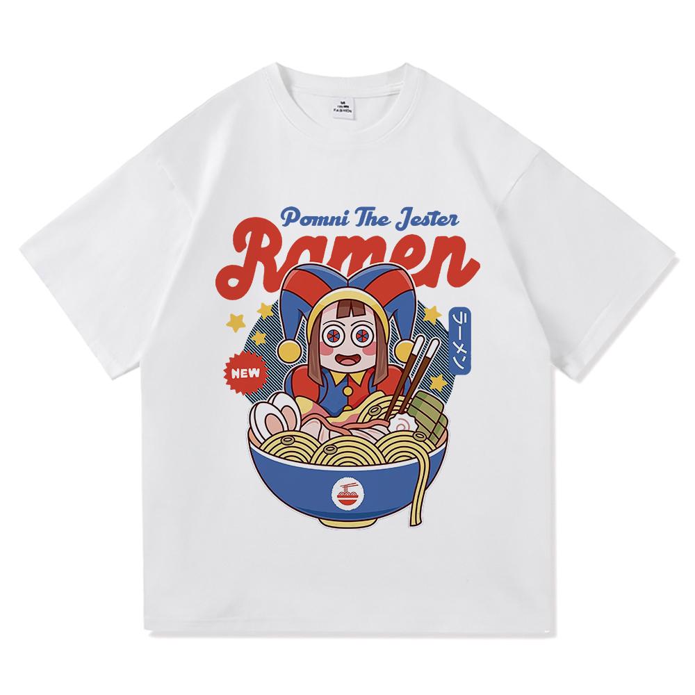 Футболка Amazing Digital Circus Jax Ramen, модная мужская, забавная, футболка Caine Pomni, унисекс, милая, кролик, лапша, хлопковые футболки, рубашки