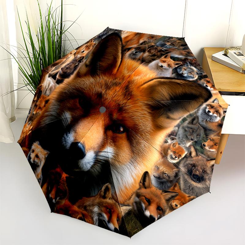 Узор с лисами, автоматический складной зонт, портативная и складная конструкция, 8 спиц, рождественский или день рождения подарок.