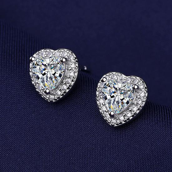 Heart Shape Earrings Full Diamond Effect Micro-Setting Love Zirconia Stud Earrings Romantic Jewelry for Women Girls Everyday Wear Anniversary Gift