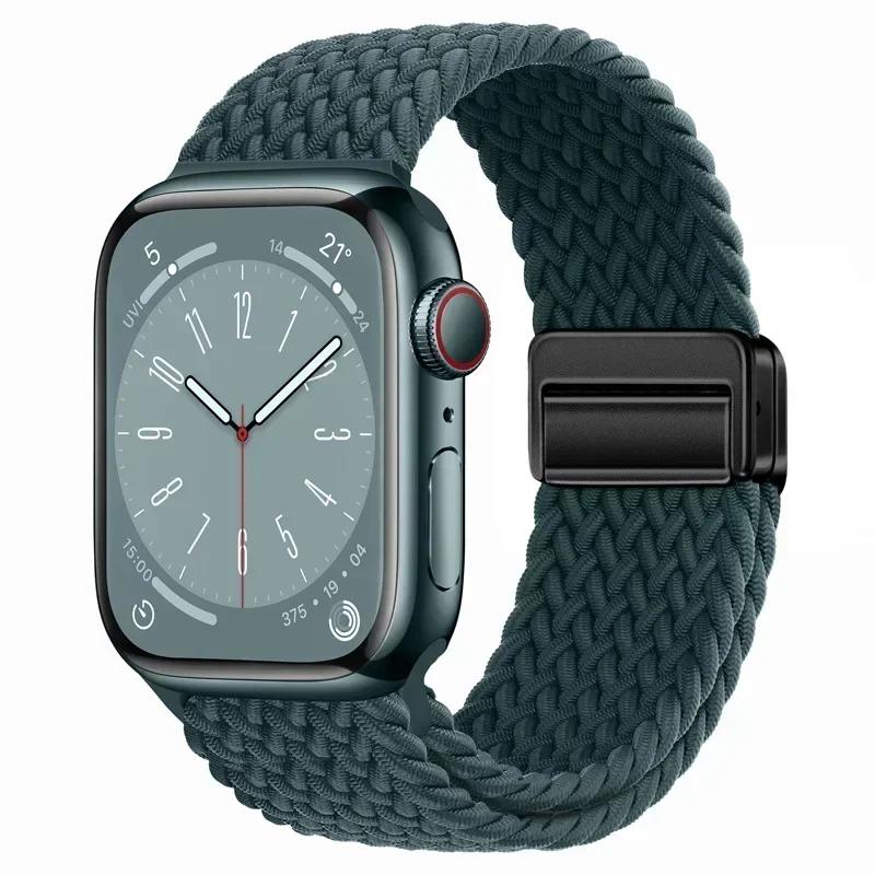 Плетеный нейлоновый ремешок-петля для Apple Watch Ultra2 49мм 9 8 7 45 41мм Металлический магнитный браслет-ремешок для 6 5 4 3 SE 44 40мм