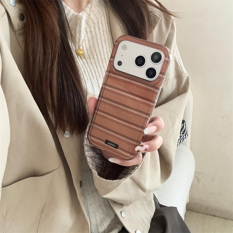 Maillard Brown Stripe 3D Bowknot Phone Case for iPhone 17/16 Pro Max/15/14 for Women