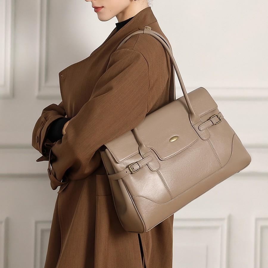 Simple First Layer Cowhide Leather Large Capacity Bag Commuter Retro Handbag Fashion Shoulder Underarm Tote Bag