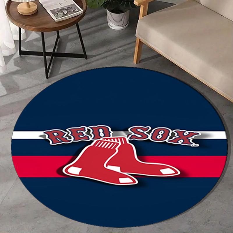 1PC Red Sox Emblem Round Rug, Non-slip Chair Mat, Home Decor, Circle Carpet Perfect for Office, Bedroom, Living Room,Christmas gift