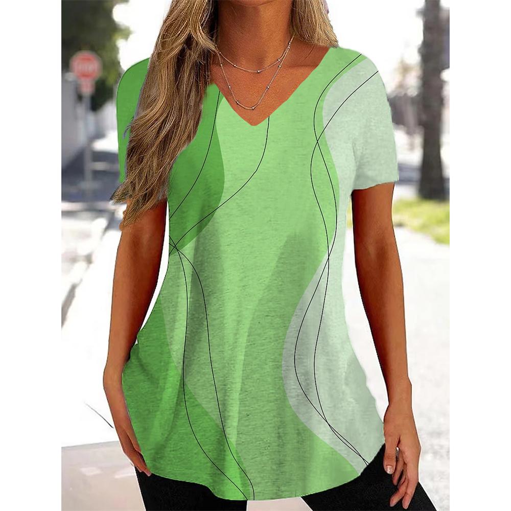 Новая женская футболка с кривым принтом и v-образным вырезом, модная уличная одежда, женская одежда, повседневный летний пуловер с короткими рукавами, футболка для женщин