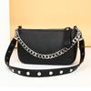 Women Genuine Leather Shoulder Bags Zip Closure Chain Decor Under The Arm Purse Vintage Y2K Handbag Trendy Purse Clutch