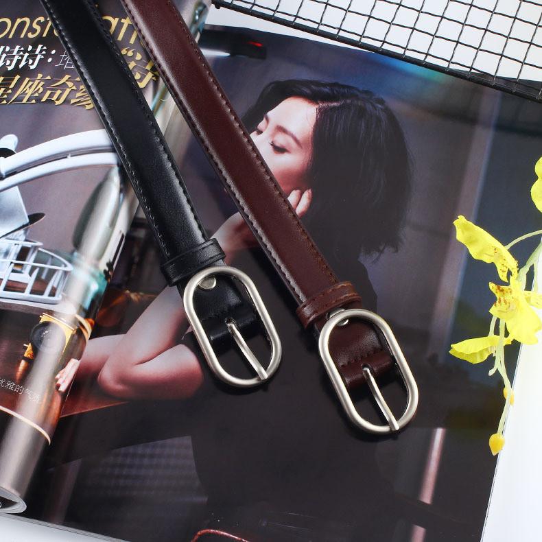 Simple Solid Color Oval Buckle Decoration Women Slim Waist Belt For Daily Use