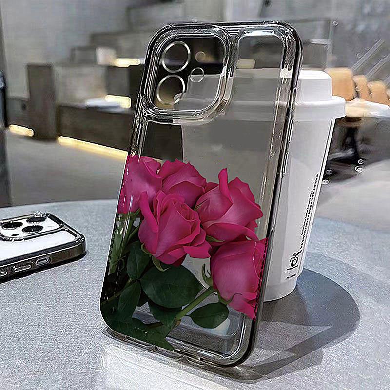 Минималистичный чехол с розой для iPhone 16 15 14 13 12 11 Pro Max XS X XR 8 7 Plus 16e SE 2020 Цветочный противоударный прозрачный силиконовый чехол
