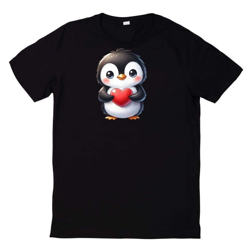 Cute Penguin Heart Print T-Shirt-