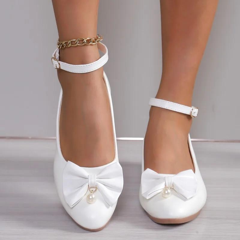 2024 Новые стильные туфли на каблуках, хит продаж, женские классические повседневные мокасины с круглым носком, модные дизайнерские туфли с бантом, женские, большого размера