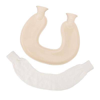 U-образная грелка для шеи, двойная вязаная изоляция, резиновая, теплая бутылка для горячей воды, бежевый чехол