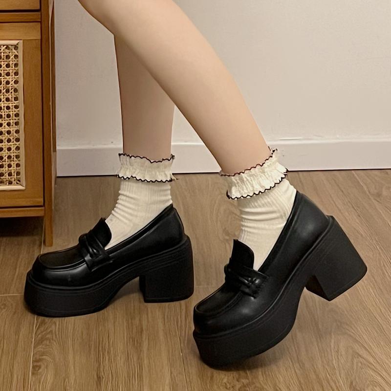 Модные женские черные туфли на толстом каблуке 2024 года, туфли-лодочки из лакированной кожи на платформе, женские туфли без застежек на толстом высоком каблуке Jk Uniform Shoes Mary Janes