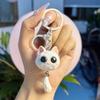Japanese Style Cartoon Cat Keychains Artificial Resin Cat with Small Bell Girl's Keychains Gift for Friends