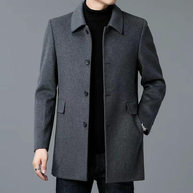 Korean Style Men's Double-Sided Wool Trench Coat - Mid-Length, Four Seasons, Lapel Design for Dad