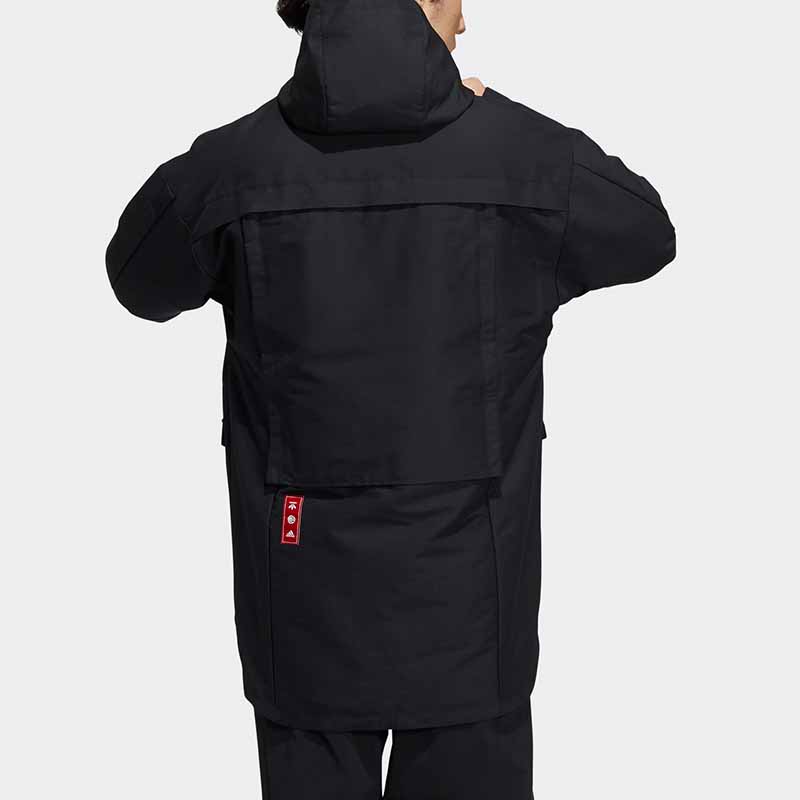 Adidas Куртка серии CNY с толстовкой с принтом и мужскими топами из тканой ткани на флисовой подкладке черного цвета H37917