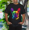 Colorful French Bulldog Frenchie Face Cute Dog Lover Black T-Shirt