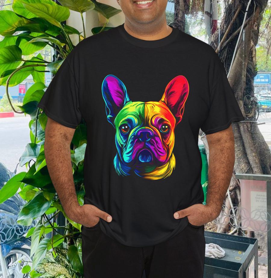 Colorful French Bulldog Frenchie Face Cute Dog Lover Black T-Shirt Mens Kids Mens Womens Tees Top