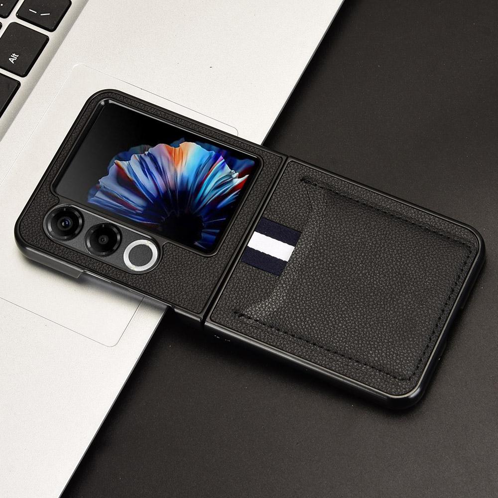 Для ZTE nubia Flip2 5G A404ZT Чехол Держатель для карт Кожа с текстурой личи + ПК Чехол для складного телефона