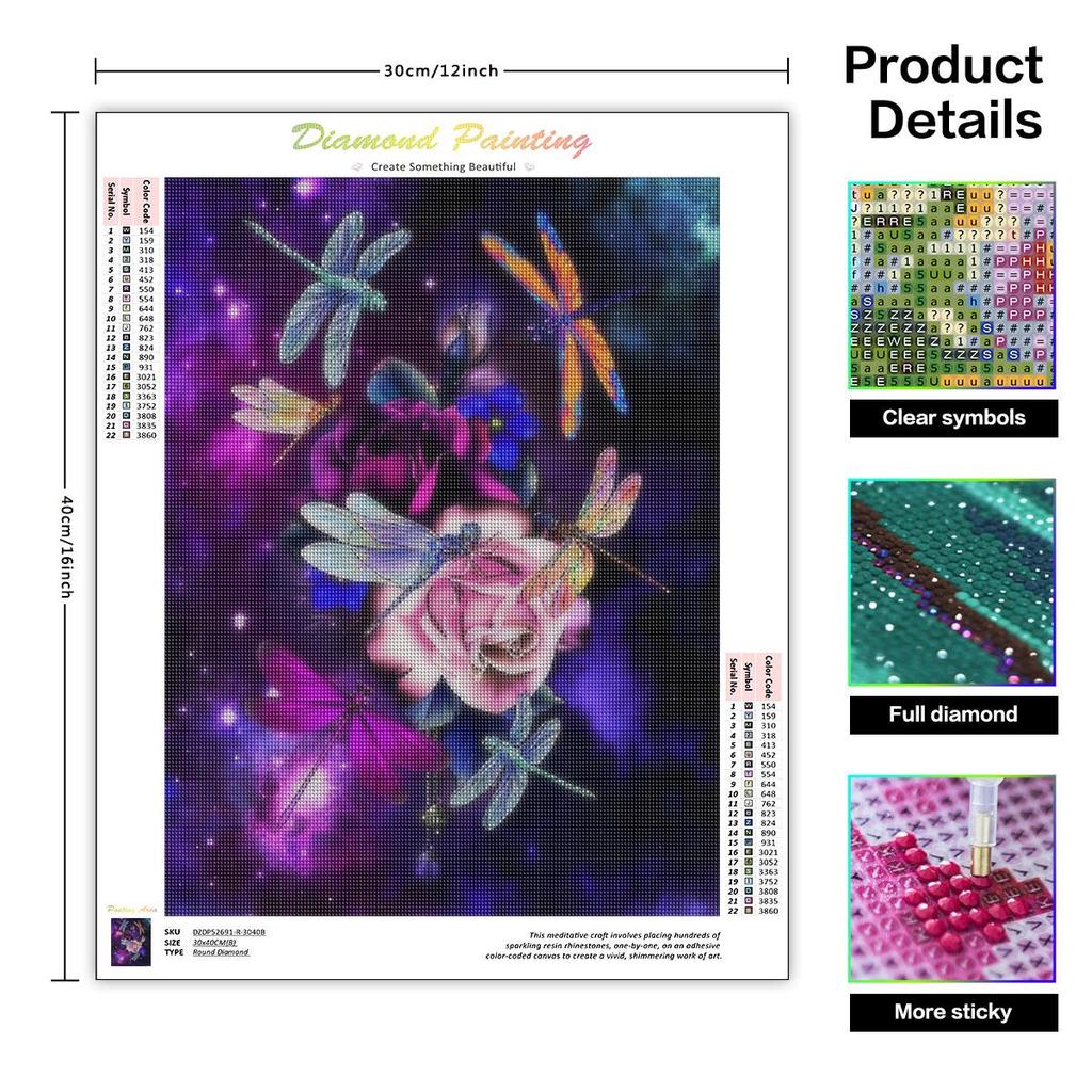 Frame Diamond Painting Dragonfly Animal Rhinestones 5D DIY Embroidery Cross Stitch Rose Mosaic Handmade Gift 30x40cm