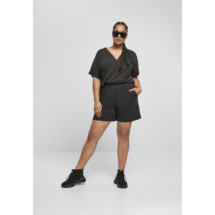 Combishort femme - Urban Classics - Modèle court - Col en V - Taille élastique - Poches mains