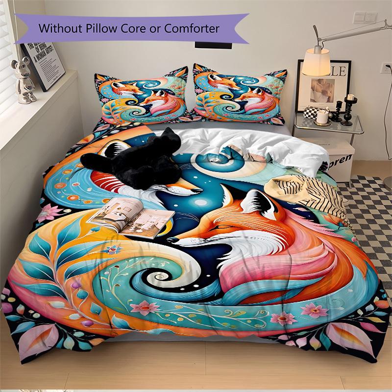 3pcs bedding set Foxes, Floral Includes 1 Comforter + 2 Pillowcases, Without Pillow Inserts, Soft Comfortable, Lightweight Breathable032
