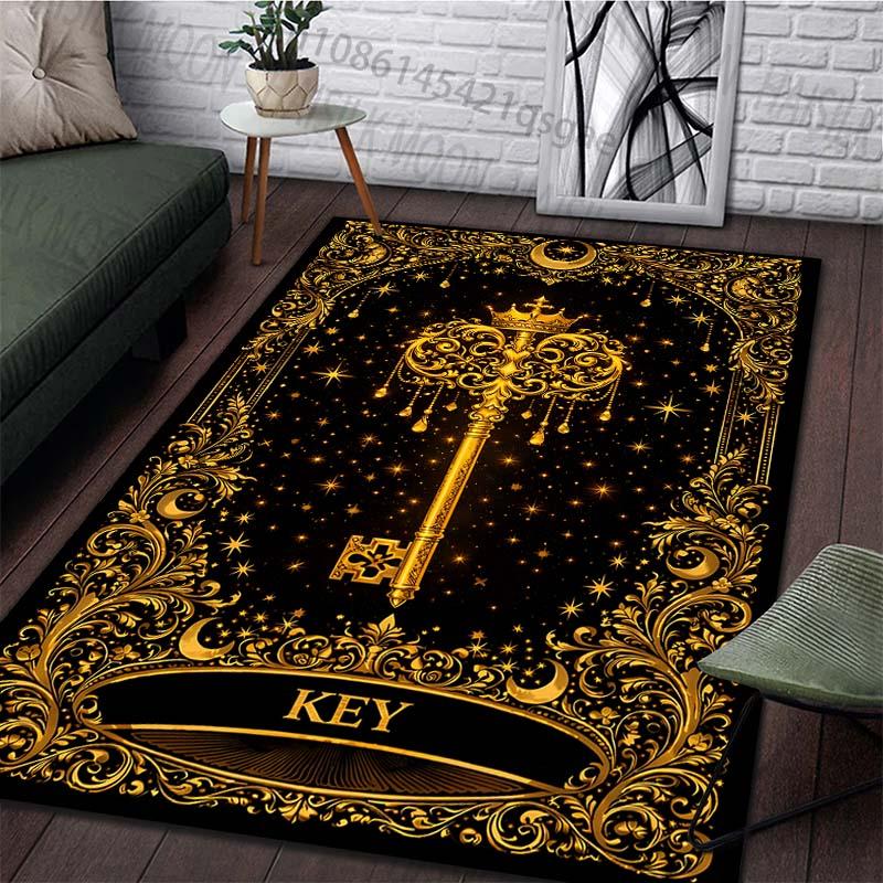 Multiple sizes Ornate golden key design Carpet for Living Room Bedroom Sofa Home Decor Rus Non-slip Floor Mat Luxury Gift