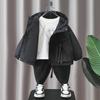 Boys' Black Hooded Windbreaker Jacket - Spring & Autumn 2024