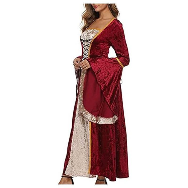 Женское расклешенное платье с длинными рукавами в стиле ретро из золотого бархата