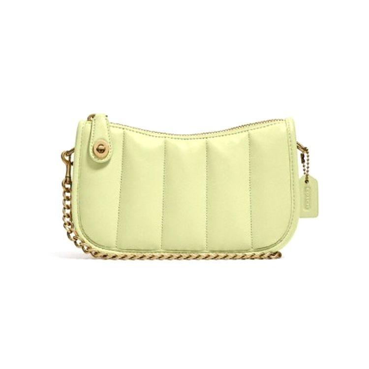 Coach Swinger 20 Small Quilted Chain Shoulder Bag Lambskin Leather Handbag Mahjong Bag Women bags Candy-Yellow Green C3490-B4M97