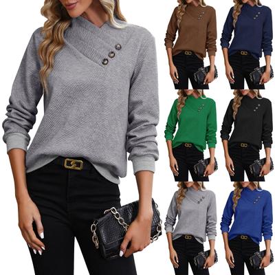 Женский осенний повседневный однотонный пуловер с длинными рукавами и v-образным вырезом на пуговицах, толстовка