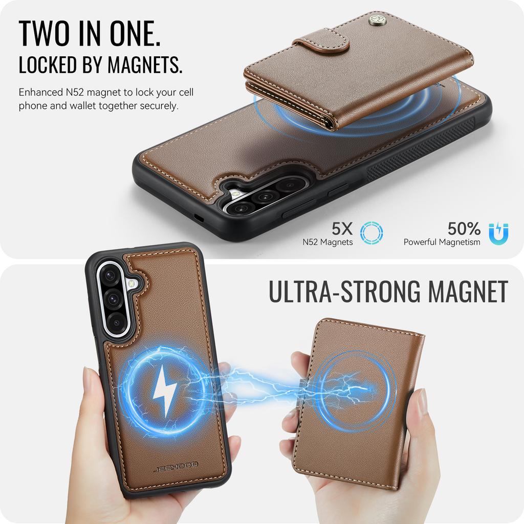 For Samsung Galaxy A36 5G Case JEEHOOD J09 RFID Blocking Card Holder Leather Back Phone Cover Magnetic Case
