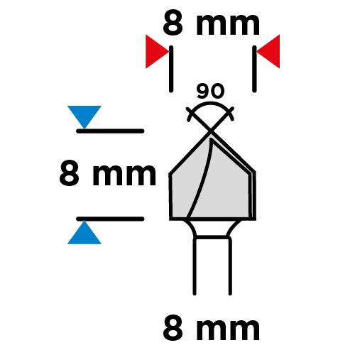 V-groove cutter, HM, 8 x 8 mm, 8 mm shank