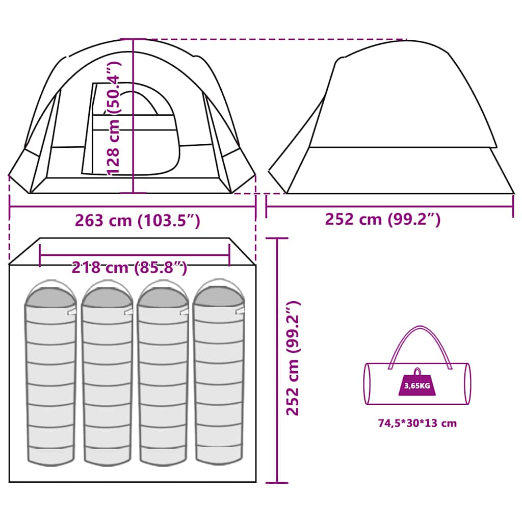 4 Person Camping Tent Green Waterproof