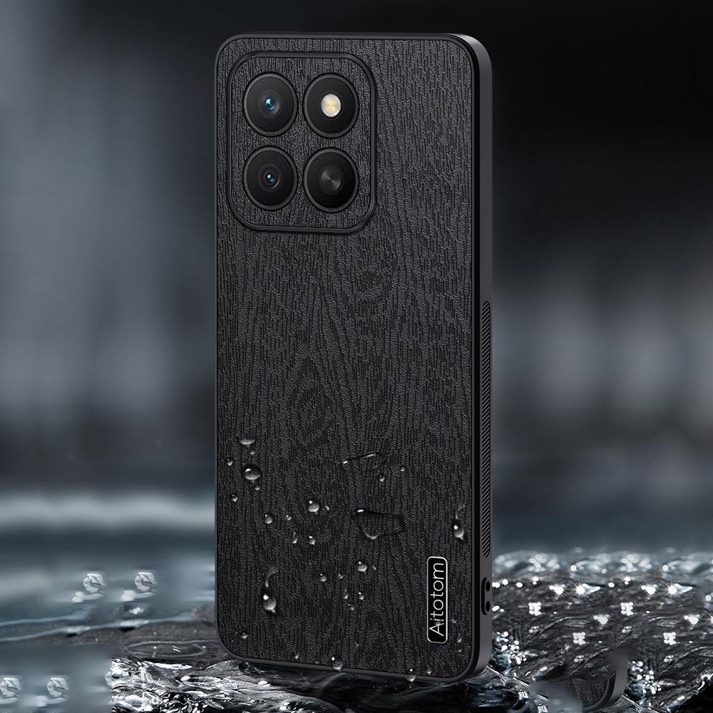 For Honor X8c 4G Case Wood Texture PU Leather Coated PC TPU Phone Cover
