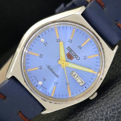 ВИНТАЖНЫЕ МУЖСКИЕ ЧАСЫ SEIKO 5 AUTOMATIC 6309A ЯПОНИЯ ЦВЕТ НЕБЕСНО-ГОЛУБОЙ ЦИФЕРБЛАТ a500835-5