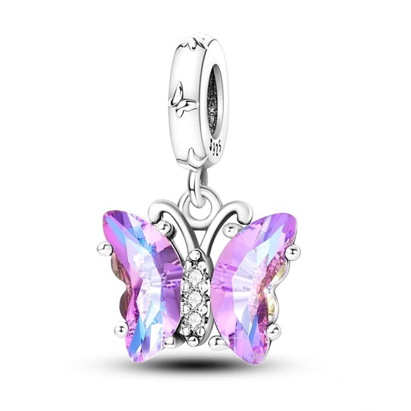 New Copper Purple Murano Bead Pansy Flower Dangle Charm Fit Original Brand Bracelet And Necklace Jewelry Gift