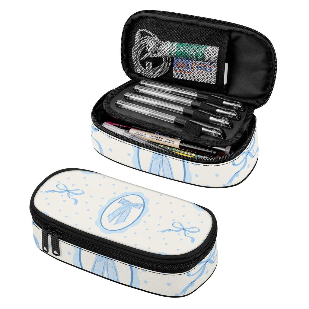 Pen Case Large Capacity Smooth Zipper Durable 300D Polyester with Main Compartment Mesh Pocket and Pen Slots for Everyday Study