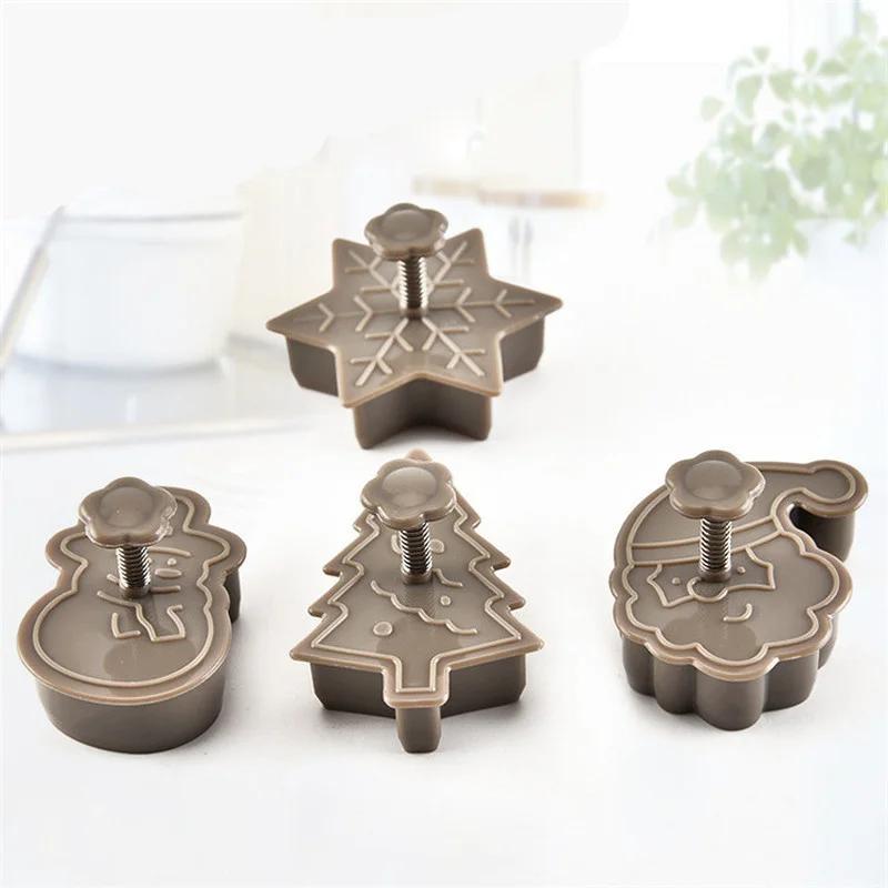 4Pcs/set Christmas Series Cookie Baking Moulds Santa Claus Snowman Tree Star Snowflake Mold Biscuits Cutter Set Kitchen Tools