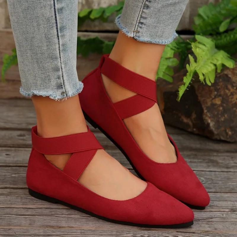 Flat Shoes Comfortable Dress Shoes Elastic Ankle Straps Classic Ballerina Flats Slip On For Women  Loafers Women