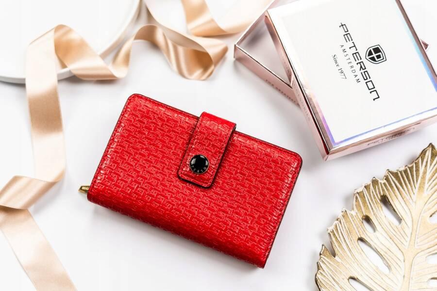 Vertical women's wallet made of eco-leather decorated with embossing - Peterson