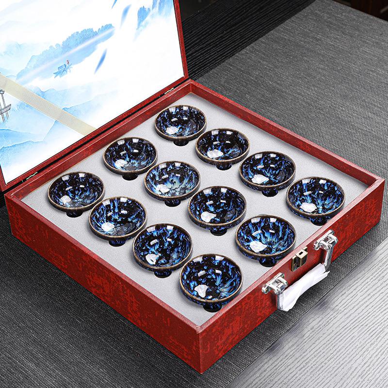 Kiln Change Jian Zhan Ceramic Kung Fu Tea Set Tea Cup Set Small Tea Bowl Tasting Cup Tea Cup Colorful12For home use and gift giv
