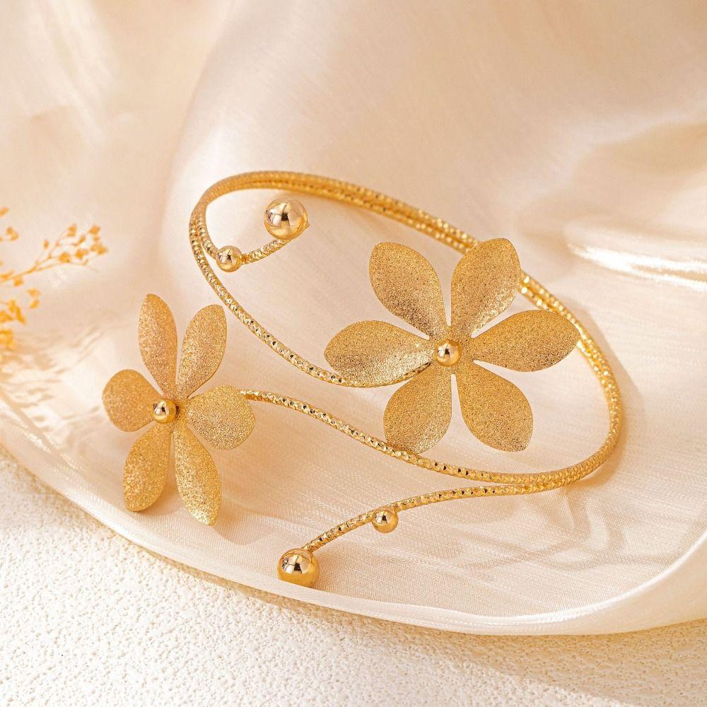 Metal Wide Open Bangle Multi Style Flower Bracelet Elegant Armlet Hand Jewelry